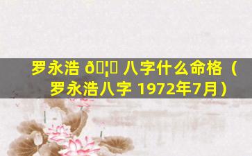 罗永浩 🦅 八字什么命格（罗永浩八字 1972年7月）